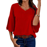 T-shirt ample à manches évasées et col en V pour femmes