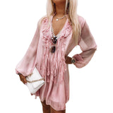 Minirobe En Mousseline De Soie Unie Á Col En V