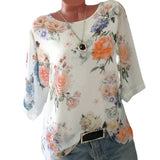 T-shirt imprimé à manches mi-longues et col rond