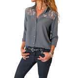 Chemise boutonnée en dentelle unie pour femmes
