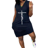 Robe Sans Manches Á Double Poche Et Imprimé Lettre