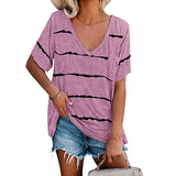 T-shirt ample à manches courtes et rayures pour femme avec poches