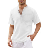 Chemise en Lin et Coton pour Hommes T-shirt Noir à Col Montant