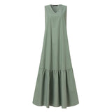 Robe Longue De Couleur Unie Sans Manches Á Col En V