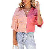 Chemise Cardigan à Manches Mi-longues Contrastées