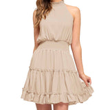 Robe plissée sans manches de couleur unie