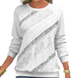 Pull Patch en Dentelle Blanc à Manches Longues