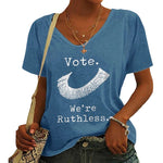 T-shirt Décontracté Á encolure En V Et Lettres Imprimées