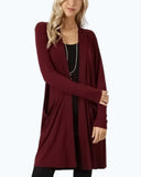 Veste Cardigan Mi-Longue Simple à Manches Longues