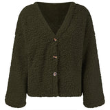 Veste en peluche pour femme avec col en V