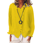 Chemise à revers en coton et lin de couleur unie