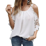 T-shirt uni en dentelle à épaules dénudées