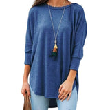 T-shirt Irrégulier De Couleur Unie Avec Ourlet Á Col Rond