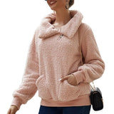 Pull à Revers Asymétrique en Molleton d'Agneau Pull Épaissi de Couleur Unie