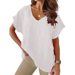 Chemise col V en coton et lin