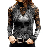 T-shirt en dentelle à imprimé tête de mort