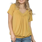 T-shirt à Plis de Couleur Unie