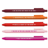 Stylos à bille Girl Power colorés doux au toucher (5 pièces)