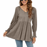 T-shirt bouffant à manches longues et encolure en V
