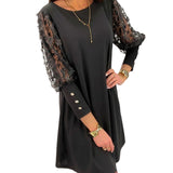 Robe Unie à Col Rond et Manches Bouffantes