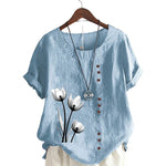 T-shirt vintage en coton et lin imprimé