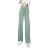 Pantalon d'été taille haute en soie glacée drapé pour femme