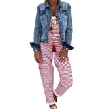 Pantalon à bavette rayé pour femmes à la mode décontractée