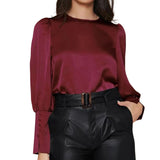 Chemise boutonnée en satin à col ras du cou