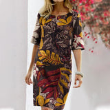 Vestido vintage estampado floral con cuello redondo y media manga