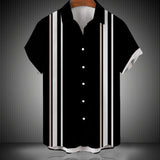chemise à manches courtes vintage à revers rayé pour hommes