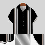 chemise à manches courtes vintage à revers rayé pour hommes