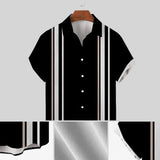 chemise à manches courtes vintage à revers rayé pour hommes