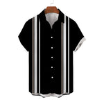 chemise à manches courtes vintage à revers rayé pour hommes