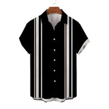 chemise à manches courtes vintage à revers rayé pour hommes