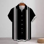 chemise à manches courtes vintage à revers rayé pour hommes