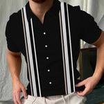 chemise à manches courtes vintage à revers rayé pour hommes