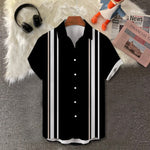 chemise à manches courtes vintage à revers rayé pour hommes
