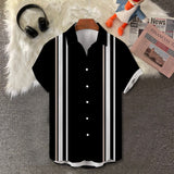 chemise à manches courtes vintage à revers rayé pour hommes