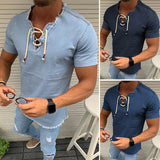 Chemises en jean extensibles à lacets et pampilles pour hommes