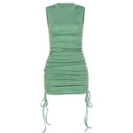 Robe Plissée Mince à Cordon de Serrage