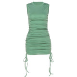 Robe Plissée Mince à Cordon de Serrage
