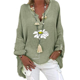 Chemise col V en coton et lin à imprimé papillons