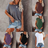 T-shirt décontracté à manches courtes et épaules dénudées pour femmes