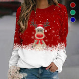 Flocon de Neige de Noël Imprimé Cerf Pull Col d’Équipage