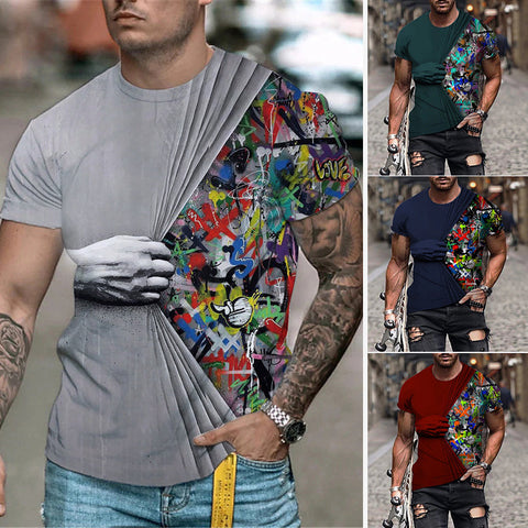 T-shirt homme avec imprimé 3D et col rond