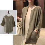 Veste d'automne vintage ample en coton et lin