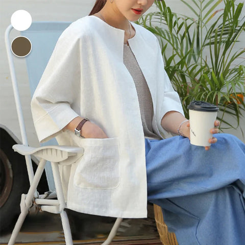 Veste d'automne vintage ample en coton et lin
