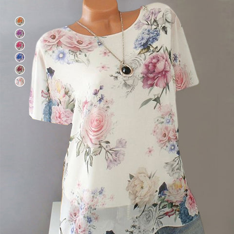 T-shirt imprimé à manches mi-longues et col rond
