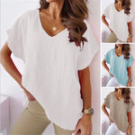 Chemise col V en coton et lin