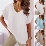 Chemise col V en coton et lin
